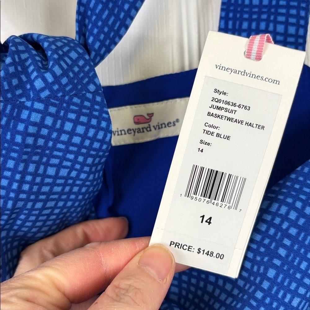 NWT Vineyard Vines tide blue basketweave halter jumpsuit sz 14 - Picture 6 of 7
